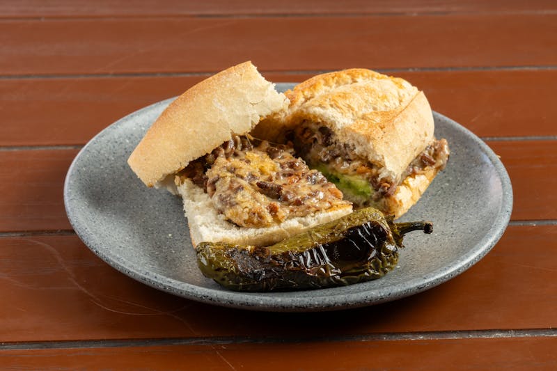 Italian beef sandwich on a toasted hoagie roll